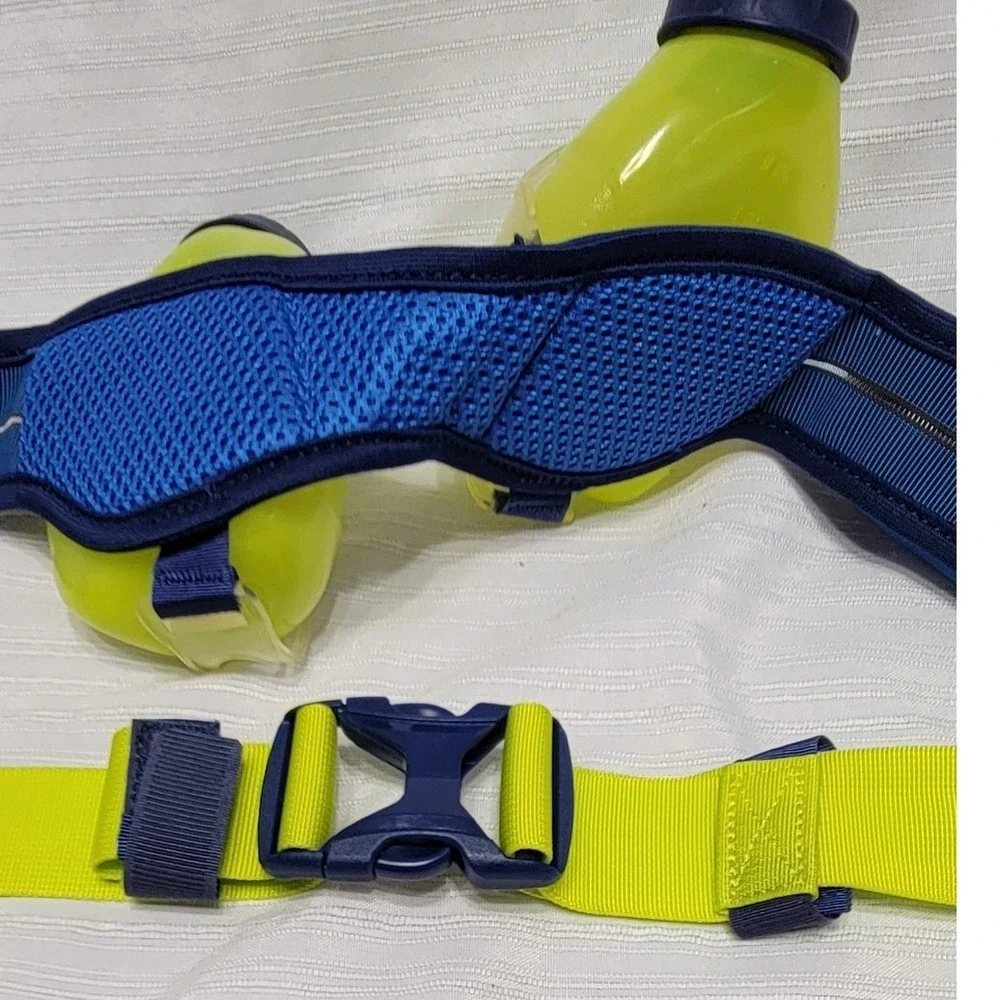 Running Hydration Belt Blue Yellow 2 10oz Bottles Adjustable Nathan TrailMix